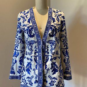 Alice + Olivia Blue and White Embroidered Blazer Jacket